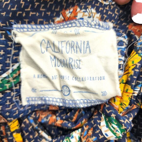 California Moon Rise Dress Fall Floral Bow Neck Blue Mini Nomad Art House Small - Picture 7 of 12